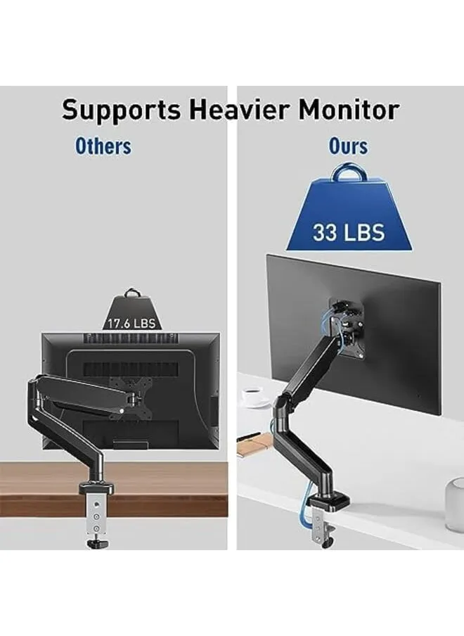 حامل شاشة واحد للمكتب مزود بذراع شاشة زنبركية تعمل بالغاز وذراع قابل للإزالة مع مشبك وقاعدة جروميت يناسب شاشات كمبيوتر LCD مقاس 13 إلى 32 بوصة Vesa 75X75 100X100-2