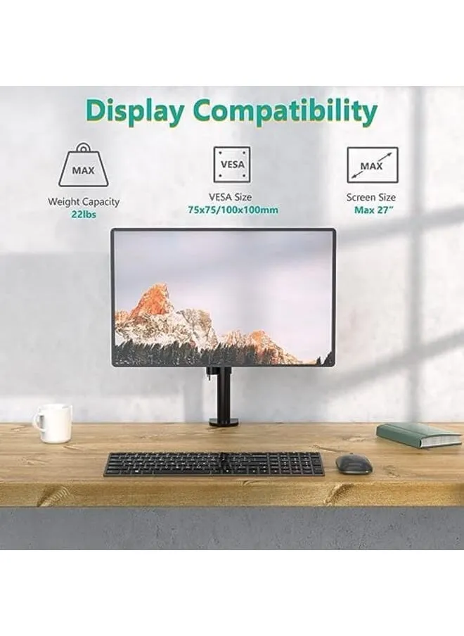 حامل شاشة واحد، حامل شاشة واحد، حامل شاشة مكتبي، حامل شاشة يصل إلى 27 بوصة، 22 رطل، حامل قابل للتعديل مع مشبك C مصمم لتطبيق المكتب المنزلي M001 أسود-2