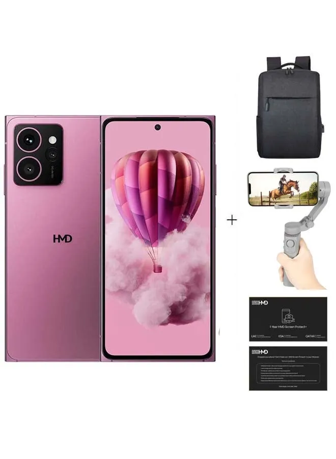 Skyline 5G Dual SIM Neon Pink 12+12GB RAM 256GB With USB Backpack + 3 Axis Foldable Gimbal + Screen Damage Protection Card - Middle East Version-1