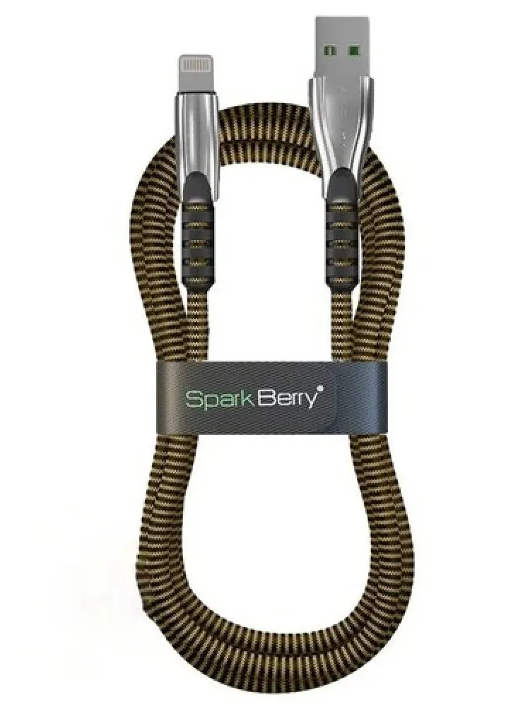 Spark Berry Fabric iPhone Cable 1.2m 2.4A (Grey, Gold)-1