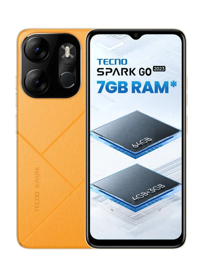 هاتف Spark Go 2023 ثنائي الشريحة باللون البرتقالي وذاكرة الوصول العشوائي (RAM) سعة 4 جيجابايت وذاكرة الوصول العشوائي (RAM) سعة 64 جيجابايت ويدعم تقنية 4G LTE - إصدار الشرق الأوسط-1