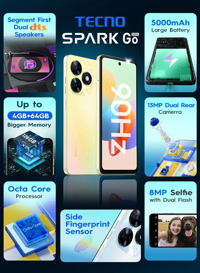 هاتف Spark Go 2024 ثنائي الشريحة، Alpenglow Gold، 4+4 جيجابايت من ذاكرة الوصول العشوائي، 128 جيجابايت، 4G - إصدار الشرق الأوسط-2