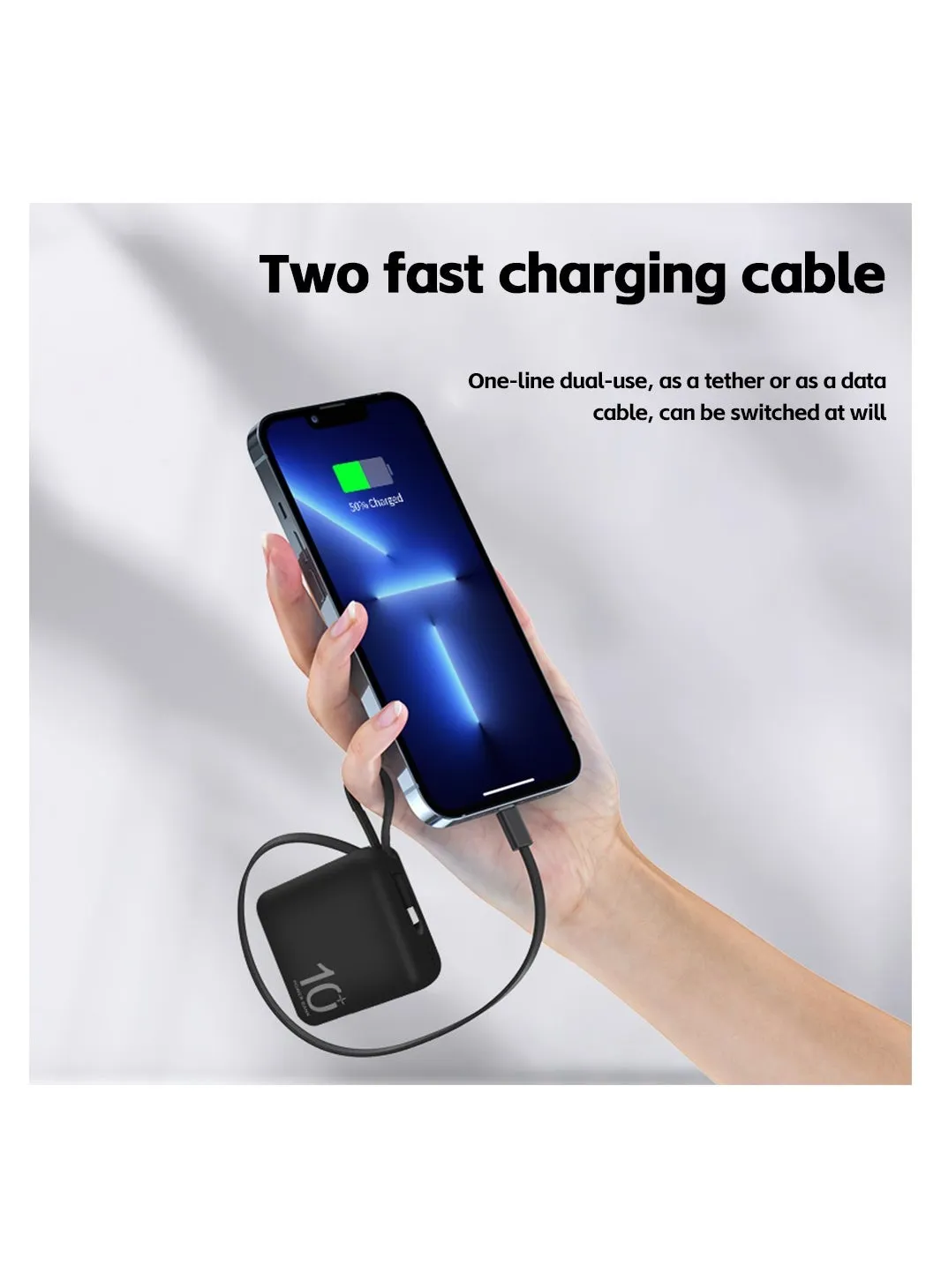 Square Portable Charger Power Bank With Charging Cable Lanyard-2