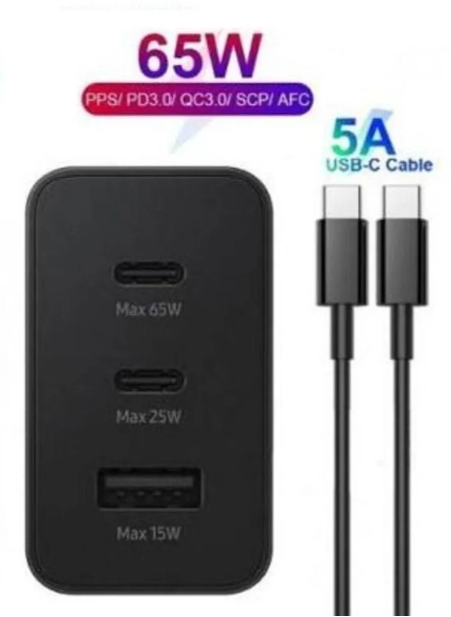 شاحن فائق السرعة 65 وات  بـ3 منافذ GaN  QC 5.0 USB + كابل سريع من النوع سي-1