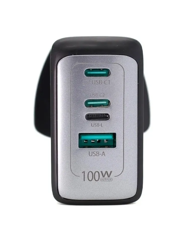 شاحن جداري فائق السرعة  100وات بتقنية PD جان و QC 3.0 مزود بعدد 2 منافذ تايب سي + USB+ منفذ ايفون متوافق مع ايفون 15 وسامسونج , هونر- أسود-2