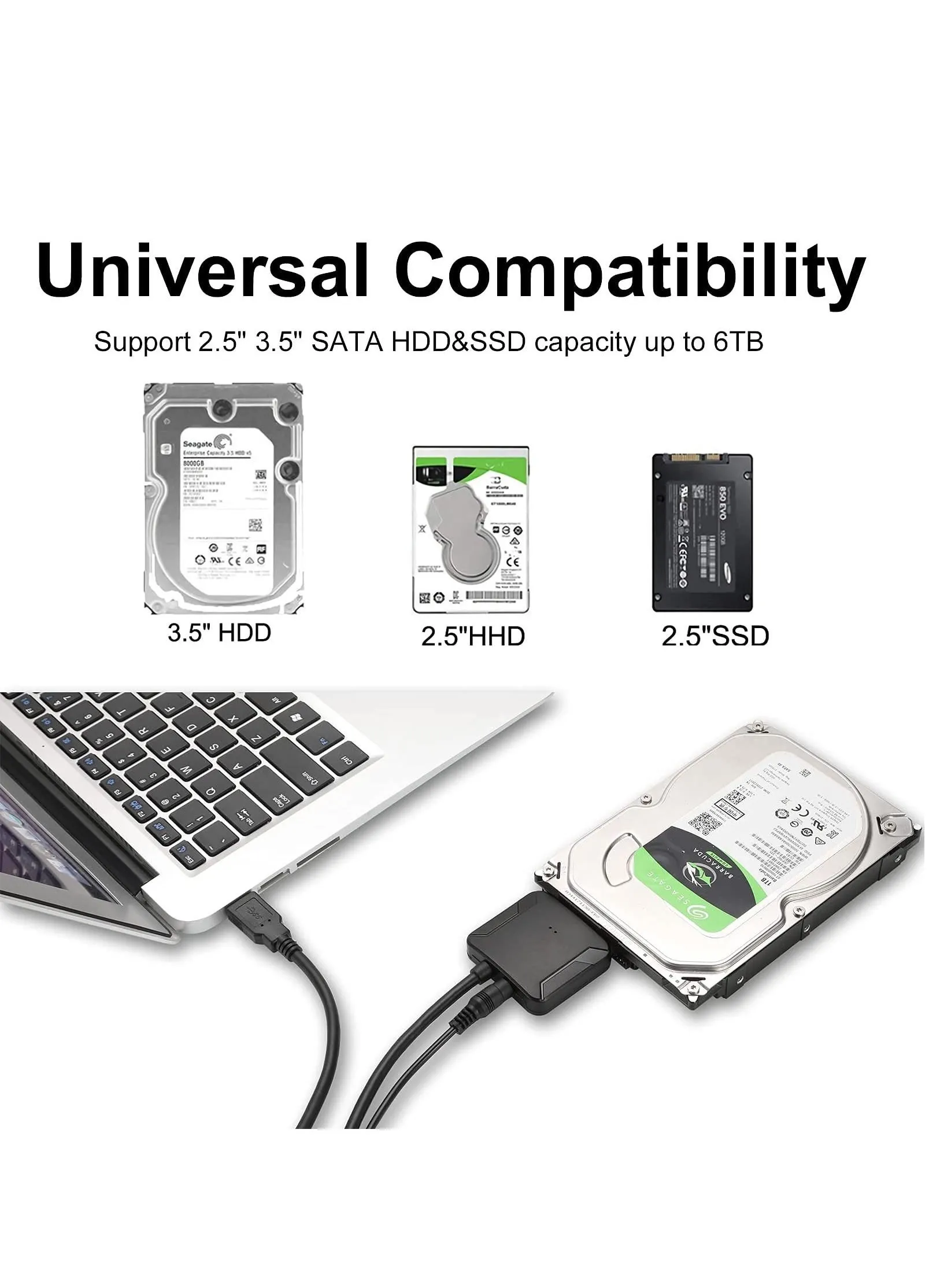 كابل محول SYOSI USB 3.0 إلى SATA III، محول USB إلى SATA مع محول UASP SATA إلى USB لقرص القرص الصلب 2.5 بوصة 3.5 بوصة HDD ومحرك الحالة الصلبة SSD-2