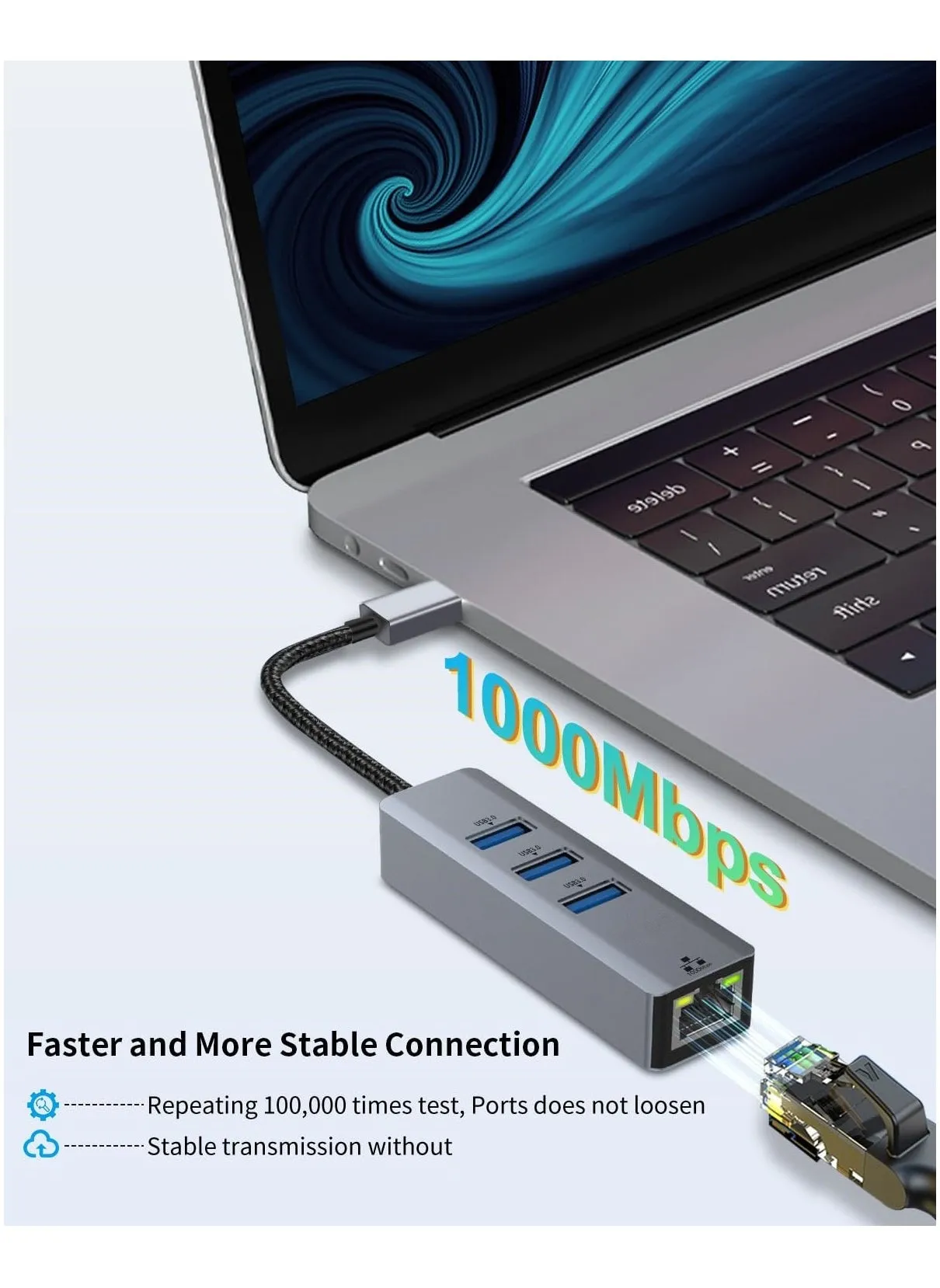 SYOSI USB C to Ethernet Adapter, USB C to RJ45 1000 Mbps Gigabit Ethernet Adapter, USB C Thunderbolt 3/4 to 3 Port USB 3.0 Hub for Laptop, Smart TV, for Windows/Mac OS/Surface Pro/Linux/XPS-2