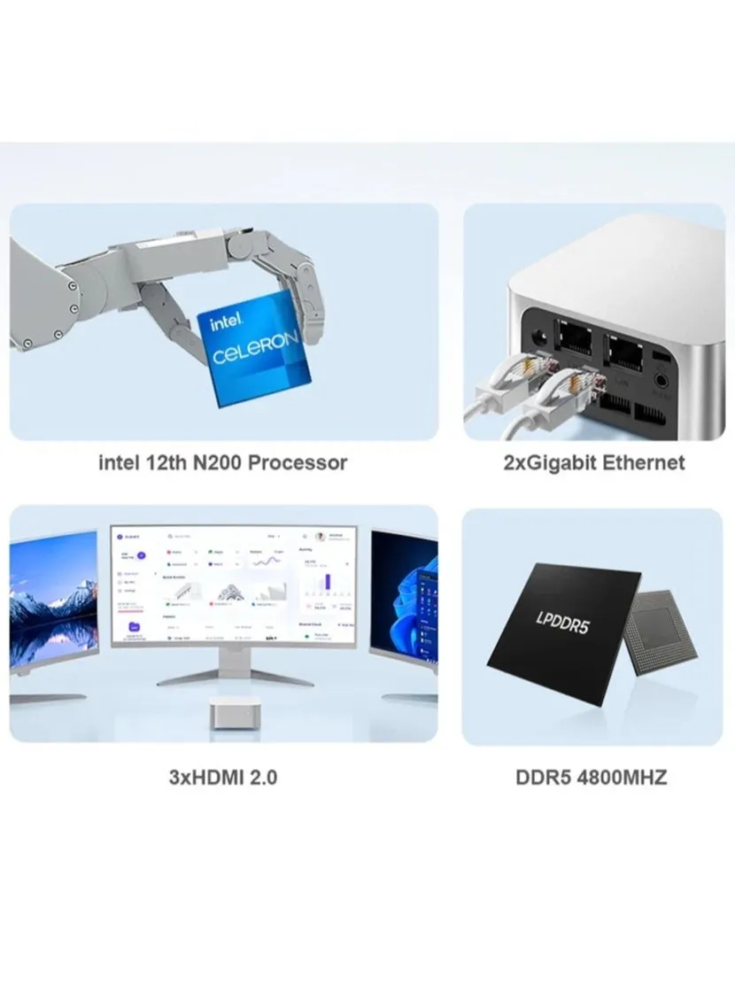 T8 Plus Mini PC SSD Windows 11 Computer Dual LAN Three HD Firewall Server wifi 5(Intel Celeron N100 8G RAM, 128GB SSD)-2