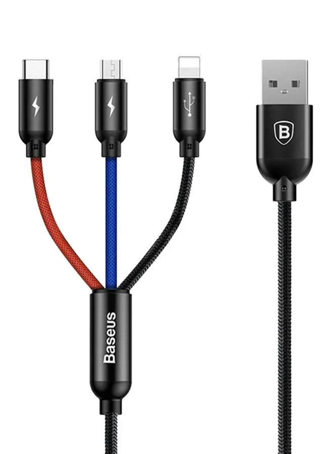 كابل شحن برايماري سيريس 3 في 1 Type-C وLightning ومايكرو USB بطول 30 سم أسود / أحمر / أزرق-1