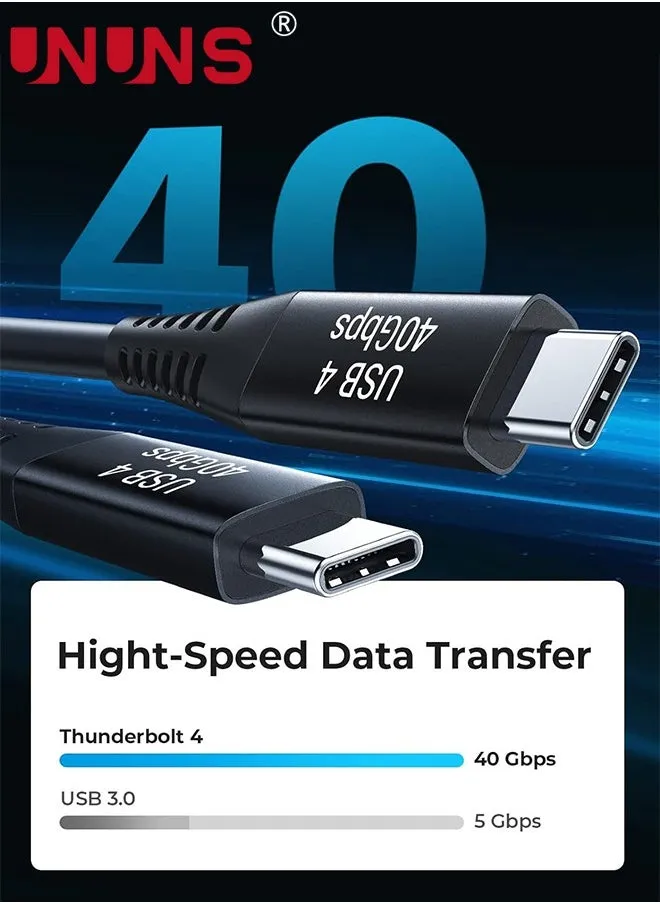 كابل Thunderbolt 4، كابل USB C UNUNS USB4.0 40Gbps بطول 5 أقدام مع 100 وات PD، شاشة 8K متوافق مع كابل Thunderbolt 3، Hub، SSD، MacBook Pro، iMac، iPad، Docking والمزيد-2