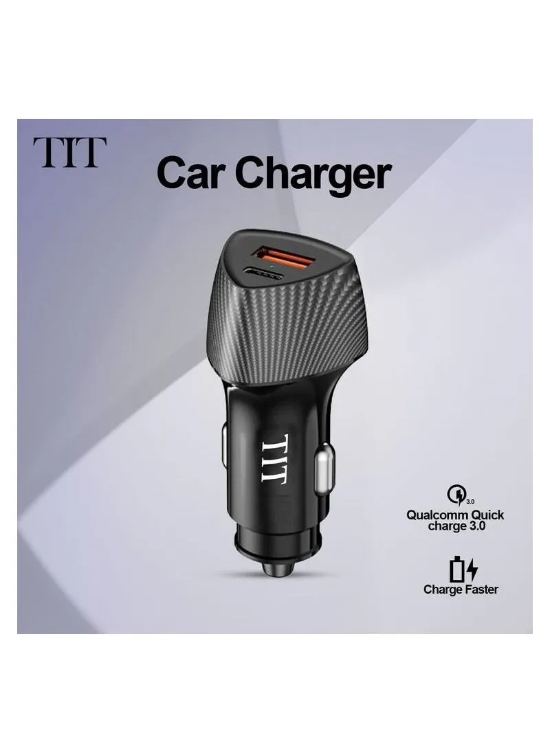 TIT-Car PD شاحن 38 واط شاحن سيارة للهاتف المحمول يشحن أسرع Qualcomm Quick Charge 3.0 لـ IOS Android متوافق مع معظم السيارات- T61-1