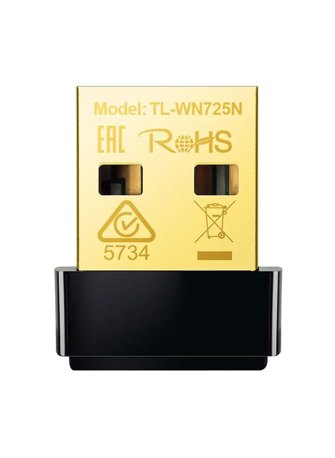 محول TL-WN725N N150 لاسلكي بوصلة USB لشبكات الواي فاي بحجم نانو لأجهزة الكمبيوتر واللابتوب يتوافق مع أنظمة ويندوز 10/8.1/8/7/XP وMac OS X ولينوكس أسود/ذهبي-1