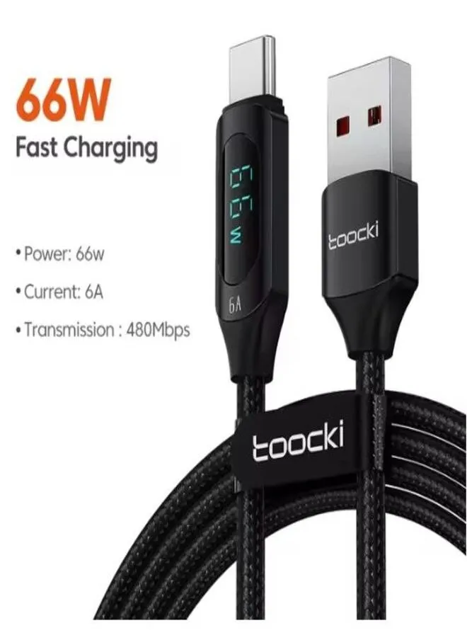 كابل USB إلى تايب C مجدول من Toocki , بطول 2 متر, يدعم الشحن السريع بقوة 66 واط,  وشاشة لعرض البيانات-1