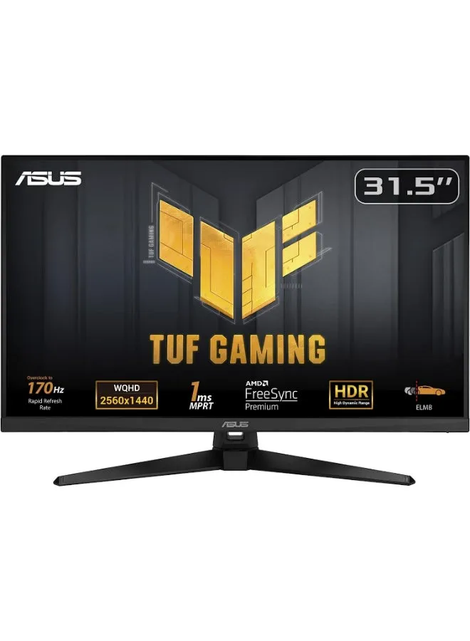 شاشة TUF Gaming 31.5 بوصة 1440 بكسل HDR (VG32AQA1A) - QHD (2560 × 1440)، 144 هرتز، 1 مللي ثانية، طمس حركة منخفض للغاية، FreeSync Premium، DisplayPort، HDMI، HDR-10، Shadow Boost، VESA قابل للتثبيت على الحائط باللون الأسود-1