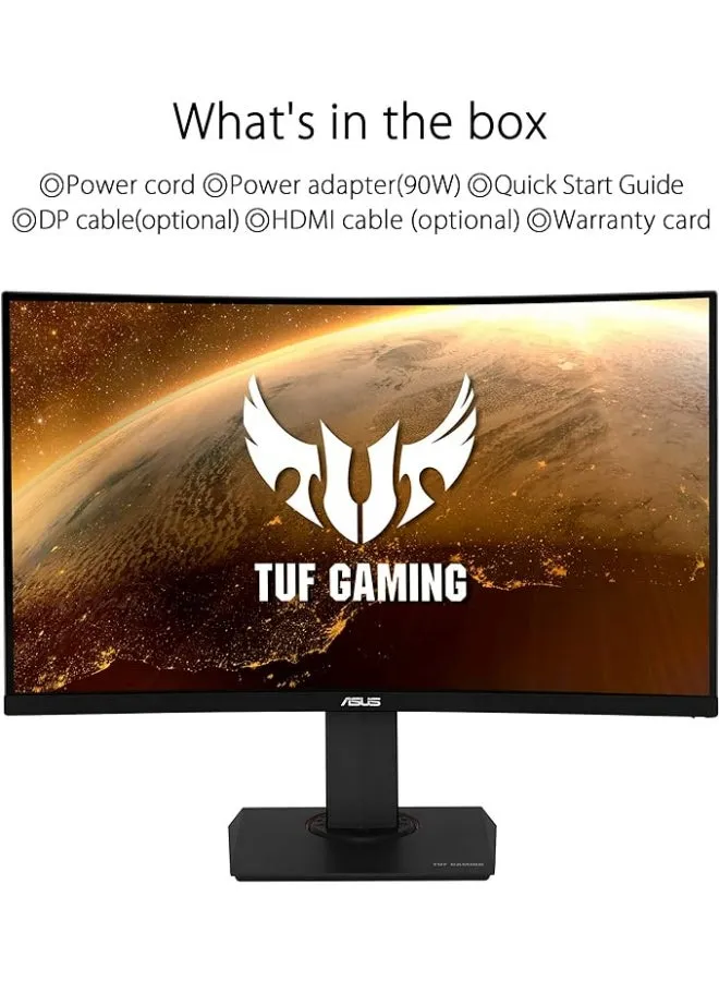 شاشة الألعاب TUF VG32VQR المنحنية HDR - 31.5 بوصة WQHD (2560x1440)، 165 هرتز، مزامنة ضبابية الحركة المنخفضة للغاية، مزامنة متكيفة، Freesync Premium، 1 مللي ثانية (MPRT)، DisplayHDR 400، WCG أسود-2