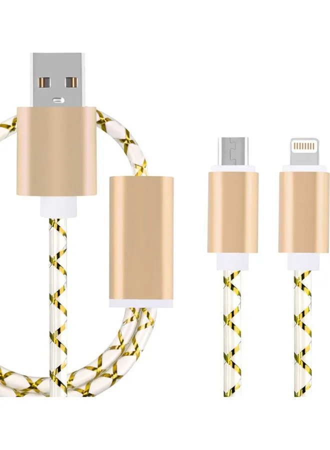 كابل USB ثنائي في واحد لهواتف آيفون وأندرويد ذهبي/ أبيض-1