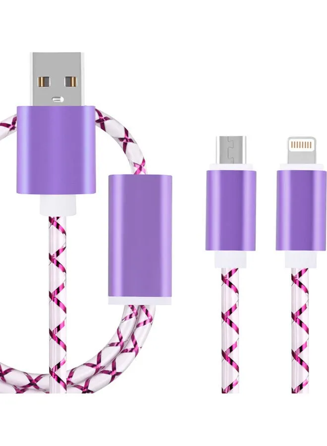 كابل USB ثنائي في واحد لهواتف آيفون وأندرويد أرجواني/ أبيض-1