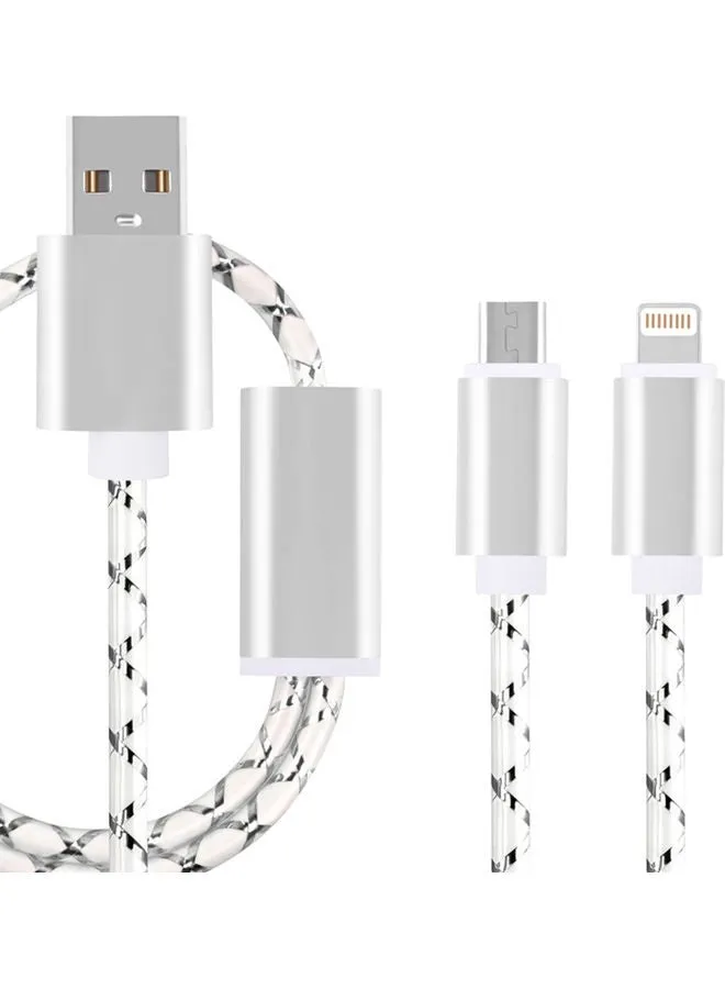 كابل USB 2 في 1 لأجهزة آيفون وأندرويد فضي/أبيض-1