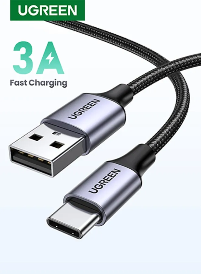 كابل بيانات من USB A إلى USB Type C بسلك مضفر من النايلون عالي الجودة بطول مترين متوافق مع أجهزة سامسونج جالاكسي وماك بوك برو وهواوي ميت بوك برو وآي باد ميني 6 لون أسود-1