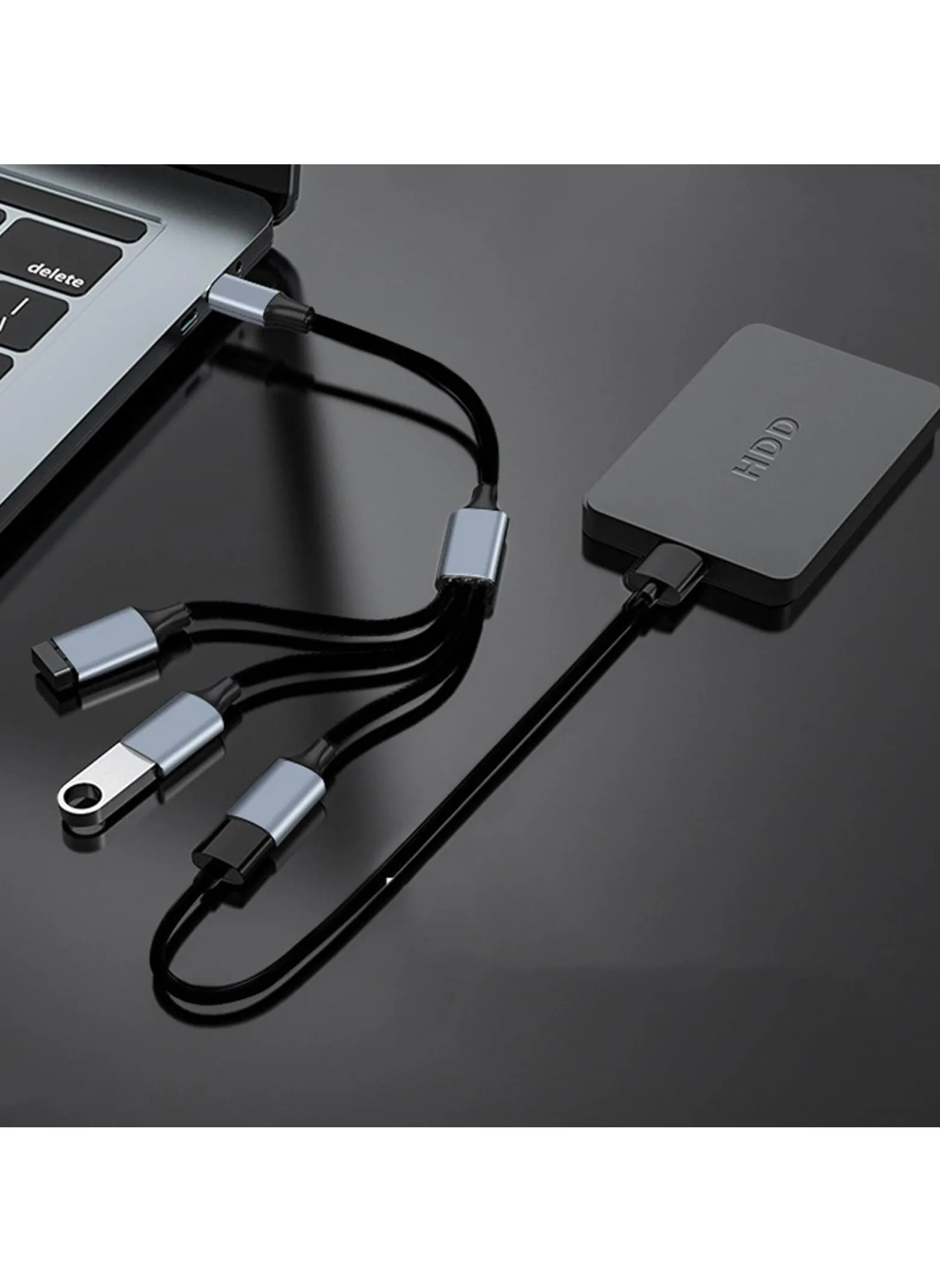 محول كابل من النوع C ذكر إلى 3 USB A أنثى، 2 في 1 USB A ونوع C إلى 3 USB 2.0 OTG، محول سلك دونجل متعدد المحور لأجهزة الكمبيوتر المحمولة والهواتف-2