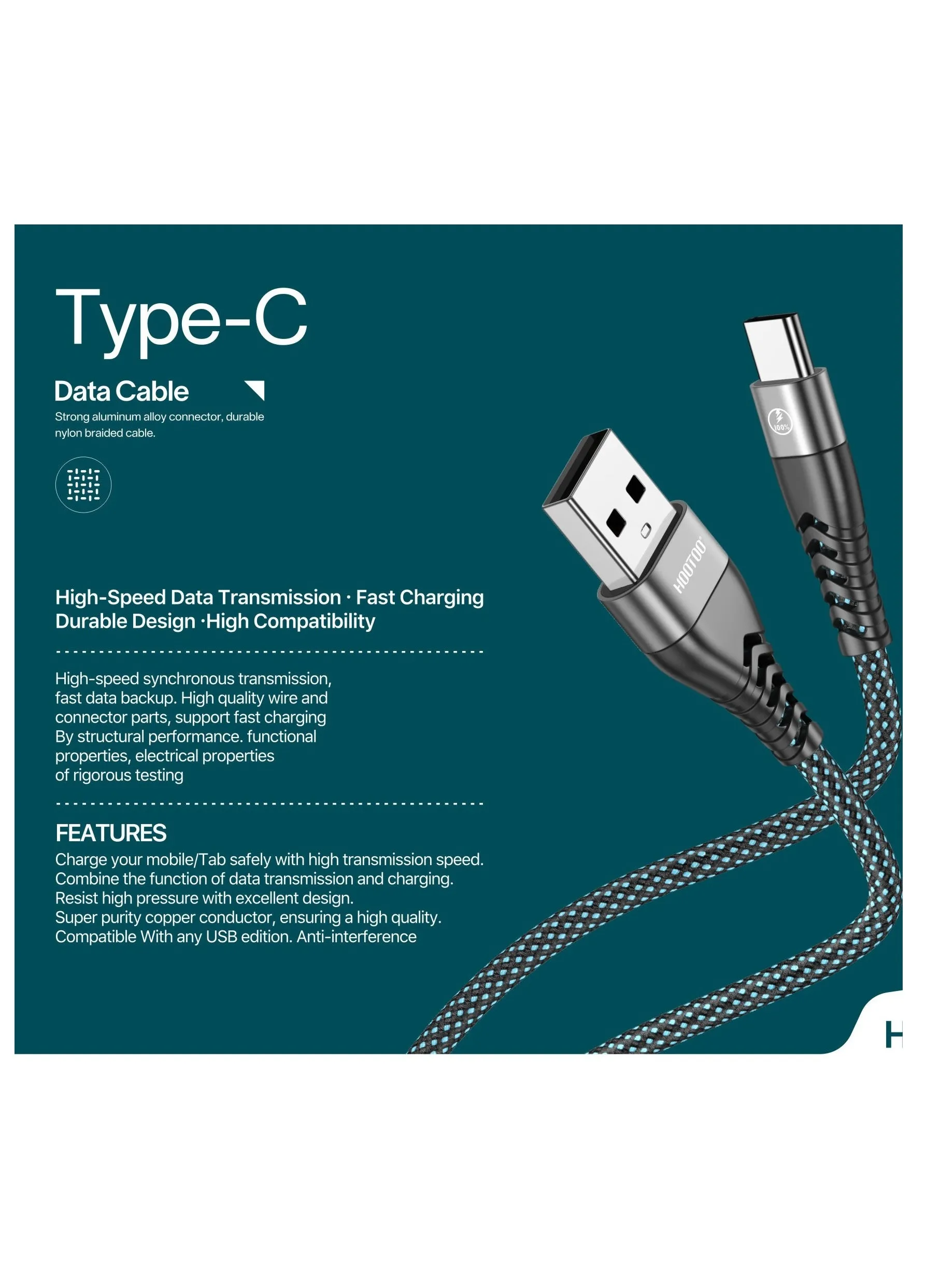 كيبل Type-C إلى USB متين ومجدول ويتحمل الالتواء-2