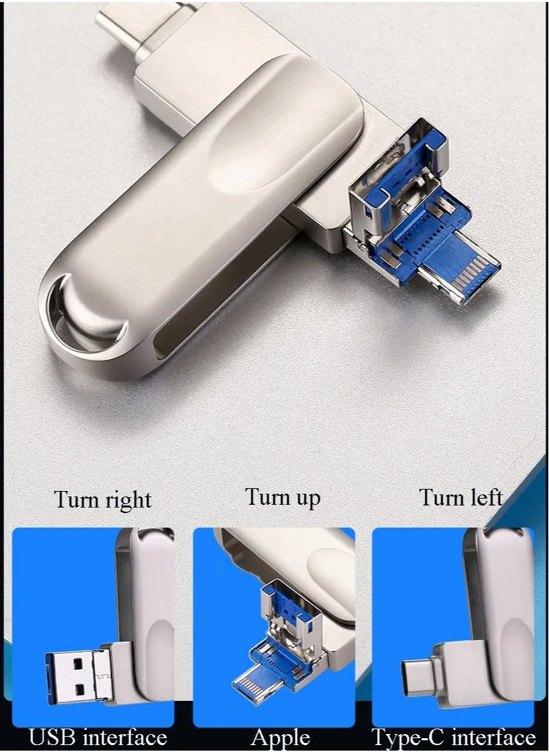 وصلة محرك فلاش USB من النوع C بسعة 64 جيجابايت بواجهة مزدوجة، محرك أقراص فلاش USB معدني دوار 360 درجة أنيق مع حلقة سلسلة مفاتيح - حزمة كبيرة لمحرك أقراص USB المحمول لأجهزة الكمبيوتر الشخصية وأجهزة Mac-1