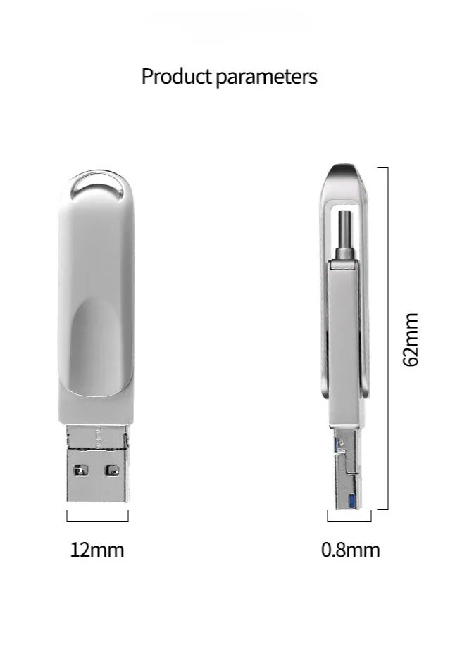 وصلة محرك فلاش USB من النوع C بسعة 64 جيجابايت بواجهة مزدوجة، محرك أقراص فلاش USB معدني دوار 360 درجة أنيق مع حلقة سلسلة مفاتيح - حزمة كبيرة لمحرك أقراص USB المحمول لأجهزة الكمبيوتر الشخصية وأجهزة Mac-2