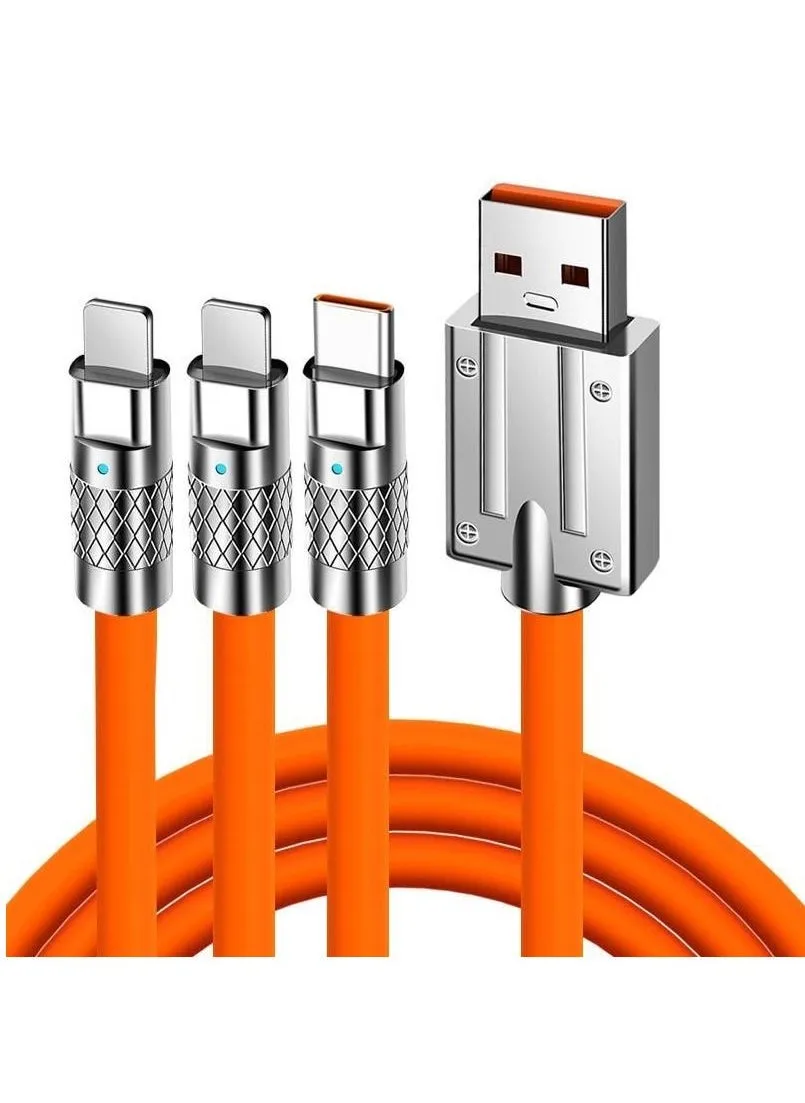 كابل شحن USB من النوع C 3 في 1 كابل بيانات سيليكون سائل 120 وات كابل بيانات سريع الشحن جريء 6A شحن فائق السرعة-1