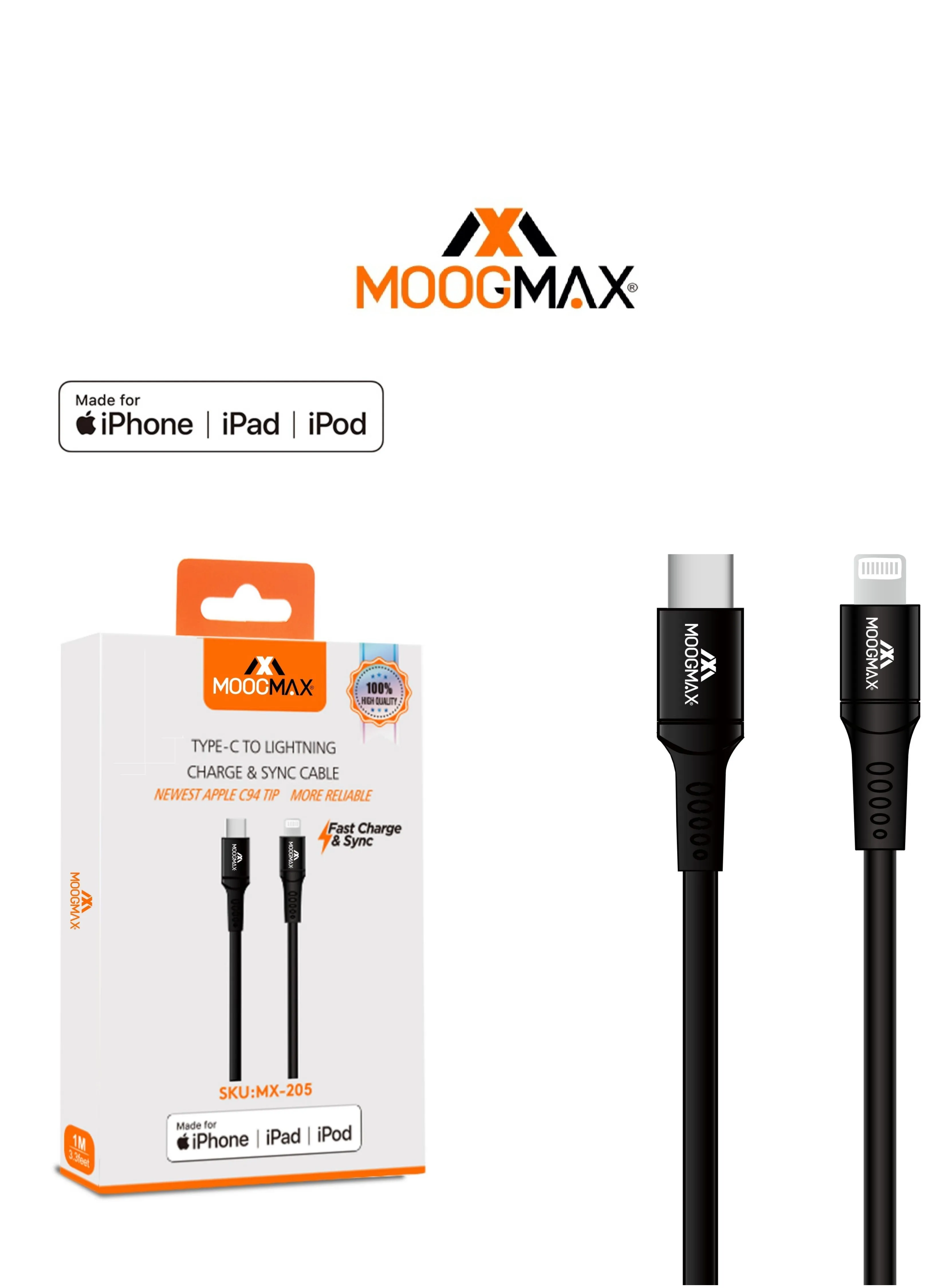 كيبل ايفون معتمد MFI من USB-C إلى Lightning (ايفون) بطول 1 متر مصنوع من السيليكون الناعم يدعم الشحن السريع ونقل البيانات.أبيض من موجماكس-2