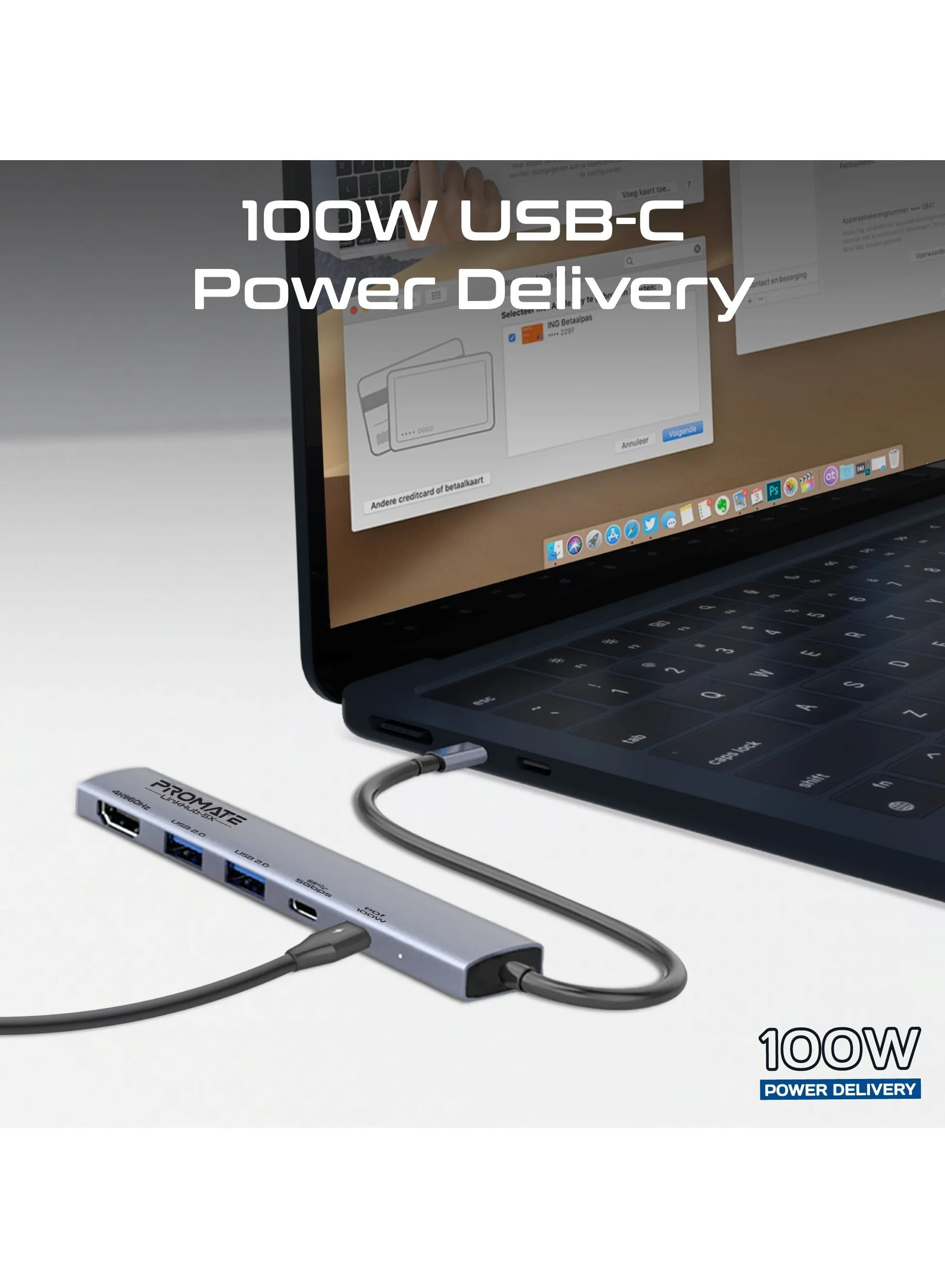 UCB-C 5-in-1 Multiport Hub features 2 USB-A ports with 5Gbps speed, 1 USB-C port with 100W Power Delivery, 480Mbps USB-C port, 4K@60Hz HDMI port Black-2