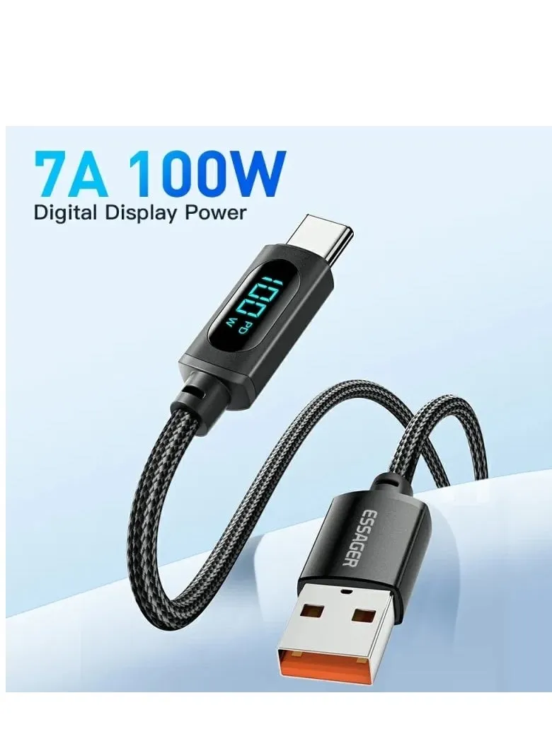 كابل USB إلى USB-C فائق المتانة وعالي السرعة للشحن 100وات ,7 أمبير متضمن شاشة عرض  ومزامنة البيانات-2