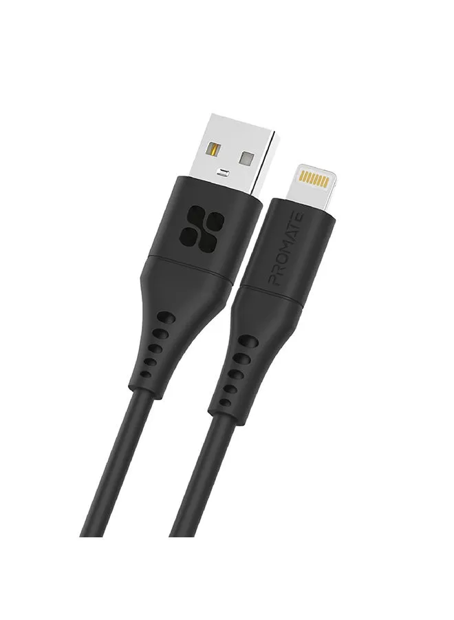 كابل USB-A فائق السرعة إلى Lightning ناعم من السيليكون بطول 1.2 متر باللون الأسود أسود-1