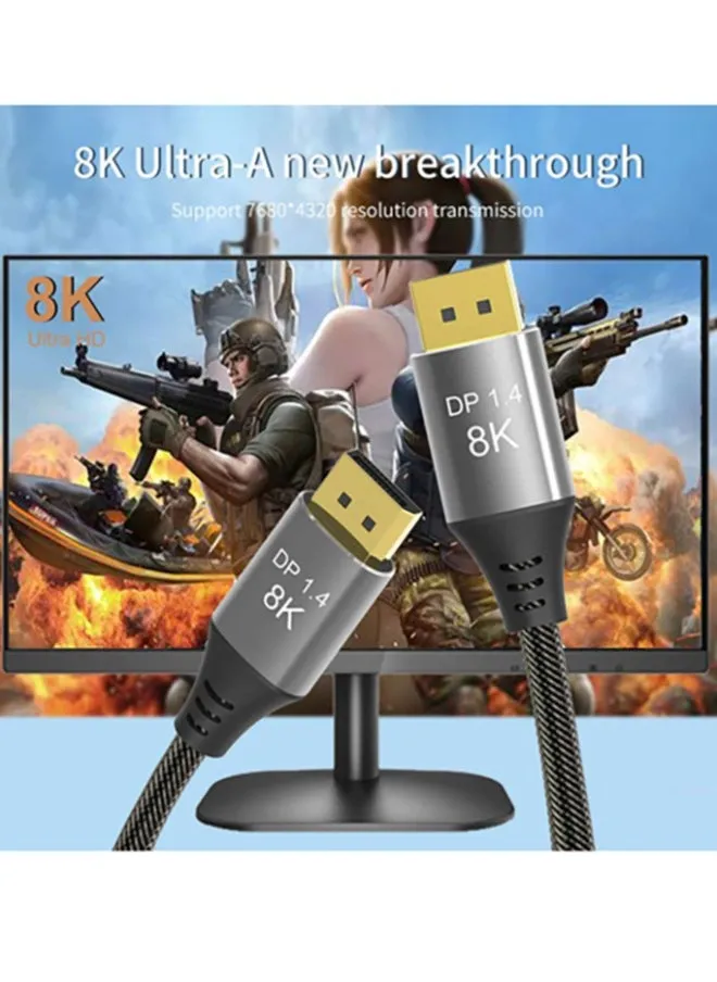 كابل Ultra HD 8K 4K DisplayPort ذكر إلى ذكر 1.5 متر سلك نحاسي DP 1.4 HBR3 8K @ 60 هرتز 4K @ 144 هرتز عالي السرعة 32.4 جيجابت في الثانية HDCP 3D كابل DP إلى DP رفيع ومرن-2