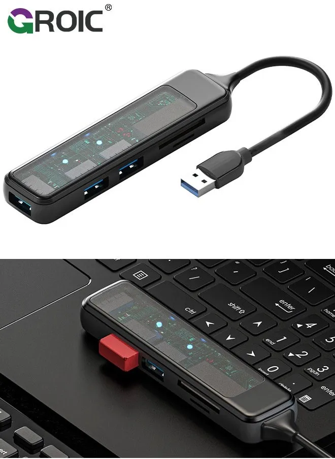 قارئ بطاقات USB 3.0 HUB من النوع C، موزع USB 3.0 HUB 4/5 في 1 قارئ بطاقات SDTF لملحقات الكمبيوتر، موزع USB موسع 4 منافذ USB Data Hub قارئ بطاقات-1