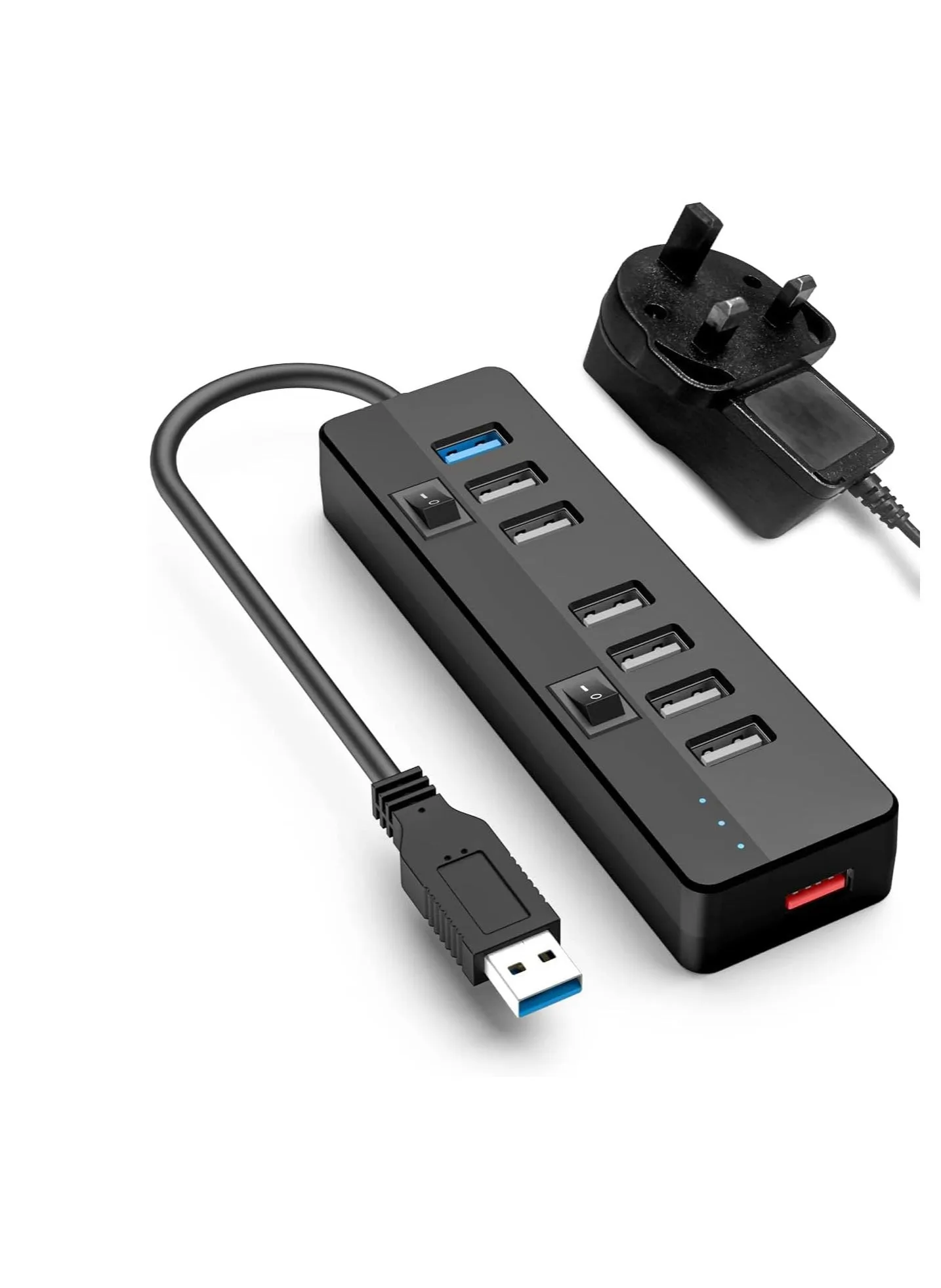 USB 3.0 Hub Powered With 10W Power Adapter，1 Port USB 3.0+ 6 Port USB 2.0 Data Hub Portable USB Splitter with Individual On/Off Switches for Mouse, Keyboard, Hard Drive and More USB Devices-1