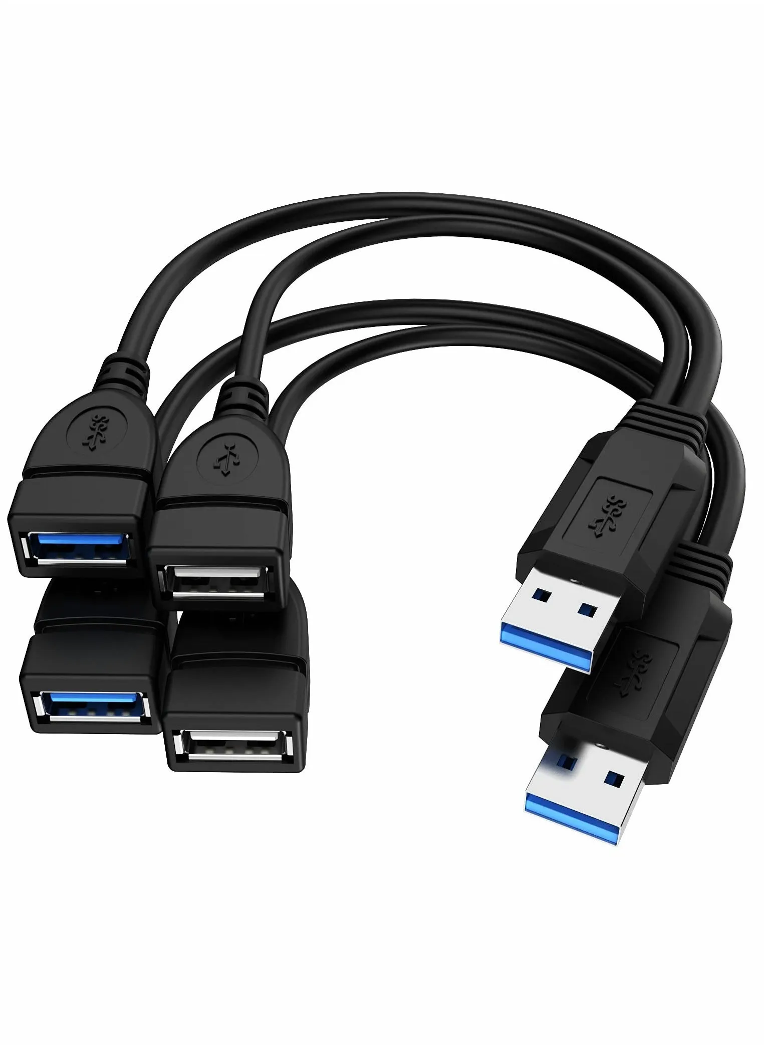 كابل مقسم USB 3.0 أنثى إلى ذكر مزدوج ، محول شحن بيانات مزامنة 1 2 ، سلك تمديد للكمبيوتر الشخصي والكمبيوتر المحمول بطاقة شبكة القرص U صلبة (2pack)-1