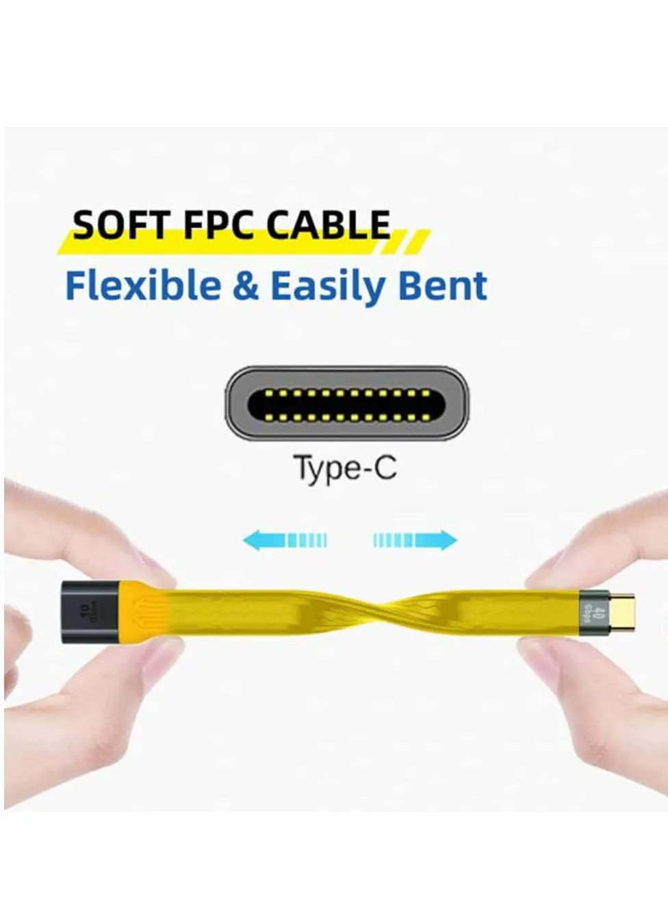 كابل بيانات USB 3.1 Type C ذكر مضيف إلى USB 3.0 Type A أنثى OTG مسطح رفيع FPC باللون الأصفر لهاتف الكمبيوتر المحمول-2