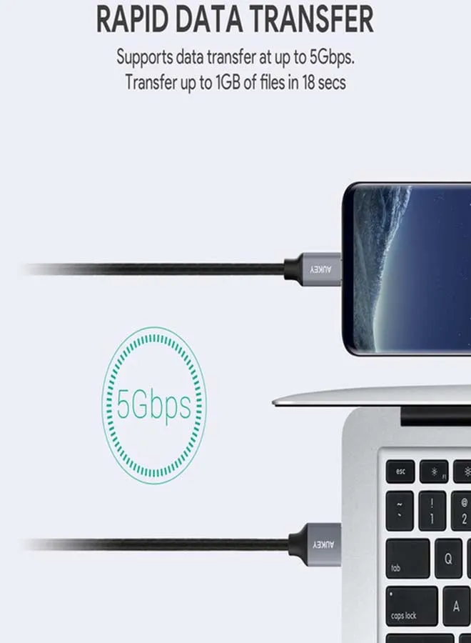 كابل USB-A إلى USB-C مضفر، طراز CB-CD3 رمادي-2