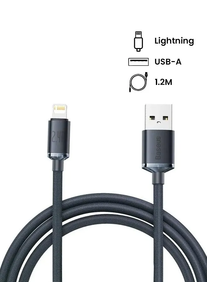 كابل شحن ومزامنة مُضفّر من منفذ USB-A إلى منفذ Lightning بطول 1.2 م من سلسلة شاين لأجهزة آي باد، آيربودز، آيفون 13/ 12/ 11، 11 برو، 11 برو ماكس، XS،XS ماكس، X ،XR وآيفون 8SE وآيفون 8/ 8 بلس والمزيد لون أسود.-2