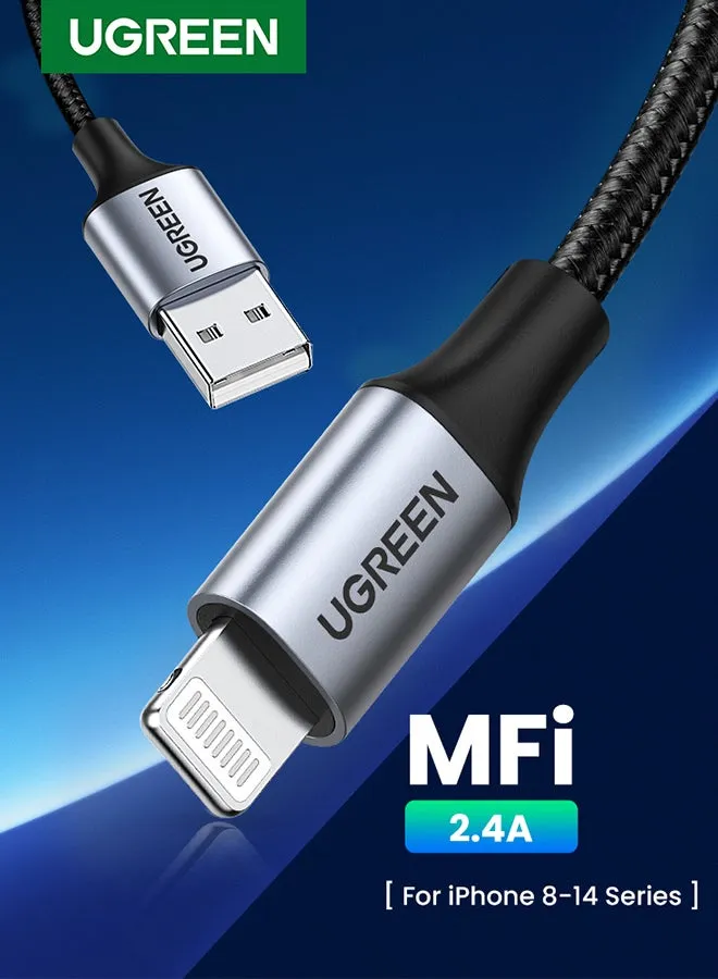 كابل USB A إلى لايتنينج بطول 1 متر [MFi معتمد] لموبايل آيفون 14 / 14 بلس / 14 برو / 14 برو ماكس / آيفون جديد SE لعام 2022 و13 برو / 13 برو ماكس / 13 وجهاز آي باد 9 وسلسلة آيفون 12 أسود-1