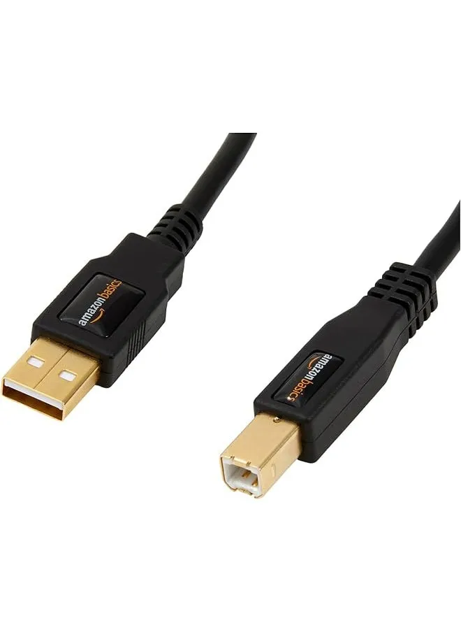 كابل USB A إلى USB B 2.0 للطابعة أو القرص الصلب الخارجي موصلات مطلية بالذهب 1.8 متر أسود-1