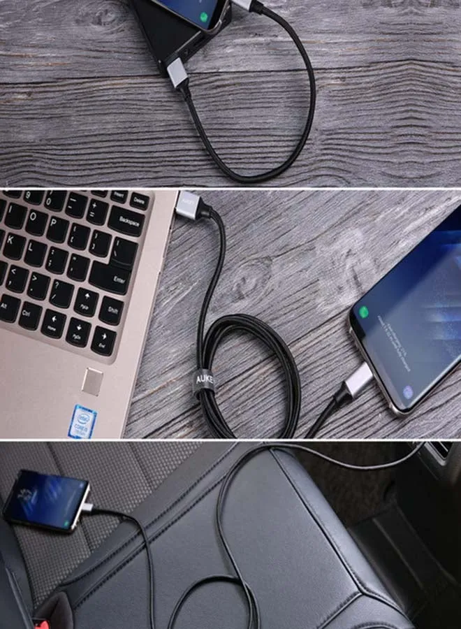 مجموعة كوابل USB-A إلى USB-C مضفرة، طراز CB-CMD2 رمادي-2