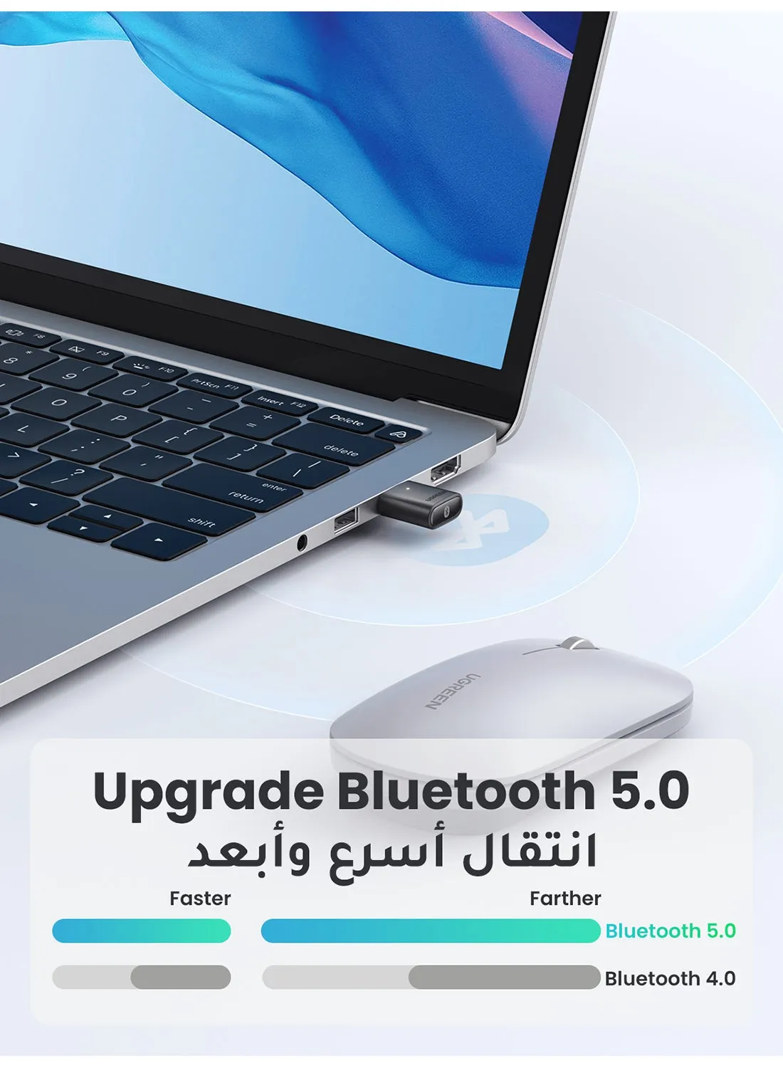 محول بلوتوث USB لجهاز استقبال الصوت 5.0 لوظائف الإنترنت لأجهزة الكمبيوتر واللابتوب. يتصل بالهواتف المحمولة وسماعة الرأس والماوس ولوحة المفاتيح اللاسلكيين رمادي-2