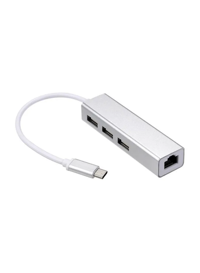 موزع USB-C ذو 3 منافذ مع محول منفذ إيثرنت RJ45-1