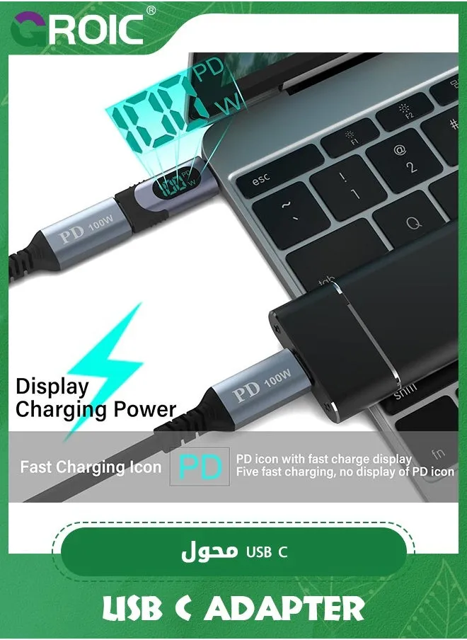 USB C Adapter, 100W USB C Female to USB C Male Extension Adapter Type C Power Meter Tester with Digital Display for iPad Pro iPhone 15 Pro Max MacBook Pro Laptop and All USB C Cable-2