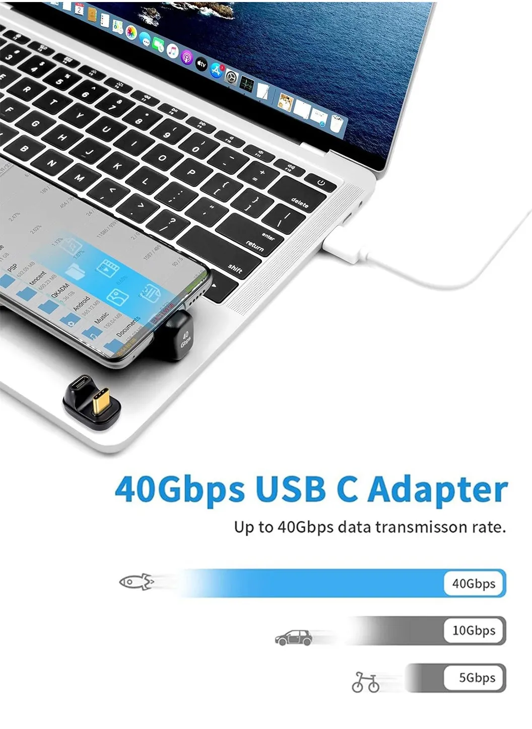 محول USB C محول كابل على شكل U، 2 حزمة محول USB C بسرعة 40 جيجابت في الثانية، متوافق مع Thunderbolt 4/3، HUB، الهاتف المحمول، الطاولة-2