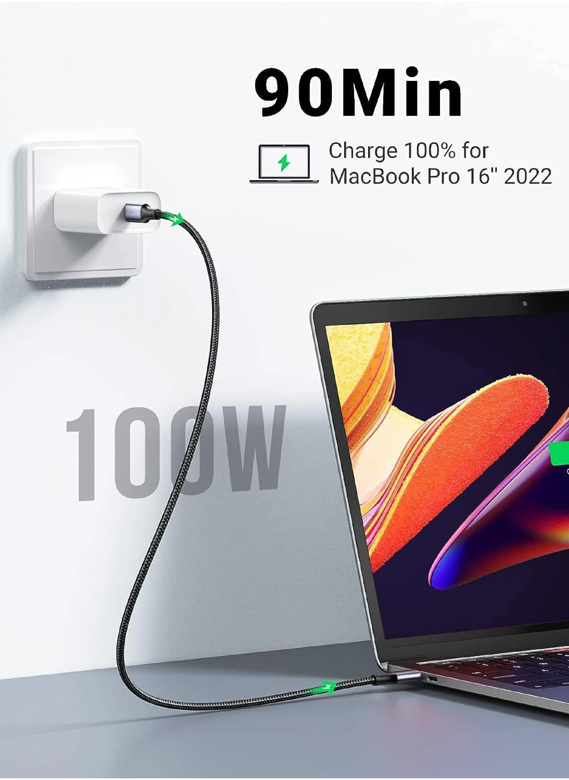 USB C Cable 100W USB C Charger Cable for iPhone 15/15 Plus/15 Pro/15 Pro Max/MacBook Pro/iPad Pro/Dell XPS/Samsung Galaxy S23/S22 Ultra/Switch/Pixel etc 6.6FT-2