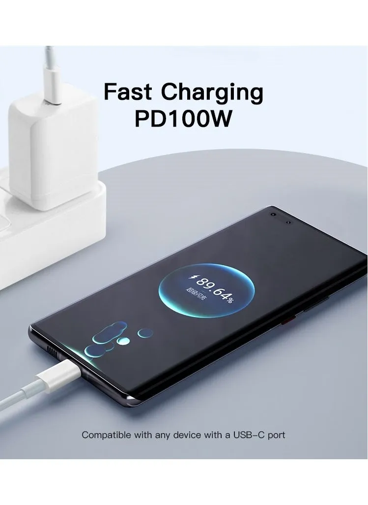 كابل USB C 100 واط، كابل USB-C إلى USB-C 1 متر، كابل شاحن USB C لأجهزة iPhone 15، Mac Book Pro 2020، iPad Pro 2020، Switch، Samsung Galaxy S20 Plus S9 S8 Plus، Pixel، أجهزة الكمبيوتر المحمولة وغيرها الكثير-2