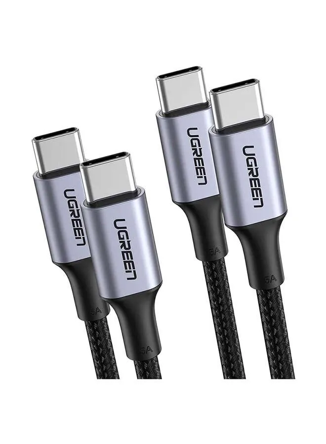 مجموعة كابل USB C من قطعتين بطول مترين، مضفر بقدرة 100 وات وشحن سريع بتقنية PD وجهد 20 فولت وشدة تيار 5 أمبير، من USB C إلى USB C متوافق مع آي باد برو مقاس 12.9 بوصة / ميني 6، ماك بوك برو 2021 / ماك بوك آير، سامسونج +S21 أسود-1