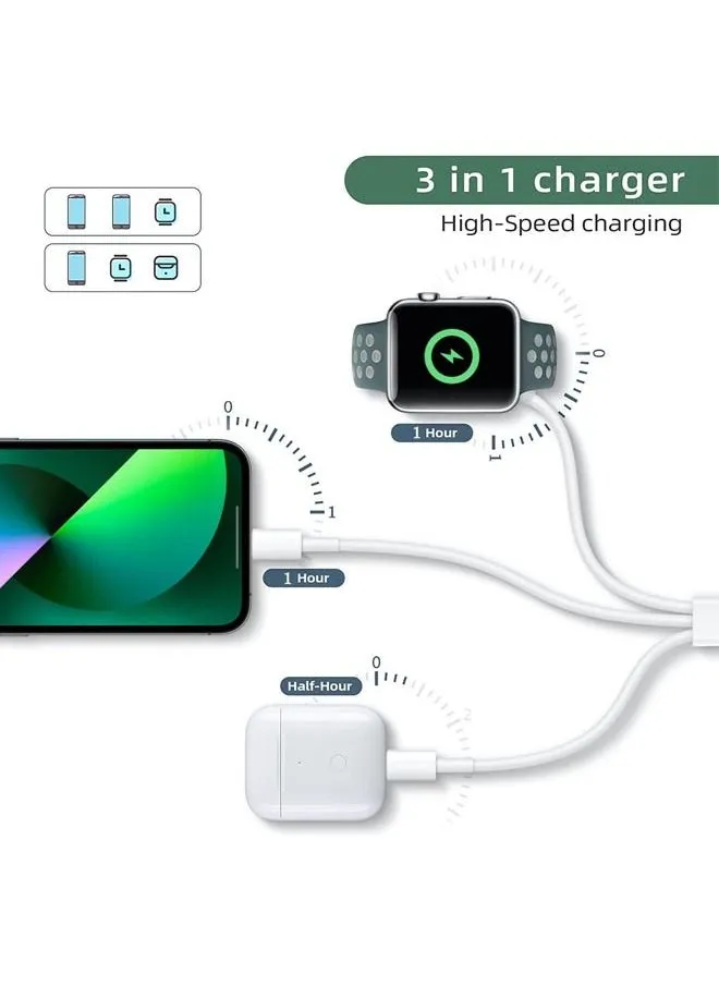 كابل شحن USB C لهاتف iPhone وiWatch، شاحن لاسلكي مغناطيسي سريع 3 في 1 مع كابلين متوافقين مع Apple iPhone-2